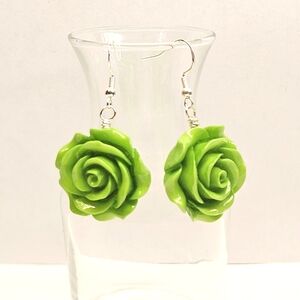 Lime Green Ploymer Clay Rose Earrings